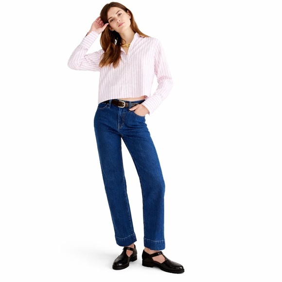 J. Crew Denim - J. Crew 18 34x27 Slim Wide Leg Jean Brick 0849 Lane High Waist Dark Blue Denim